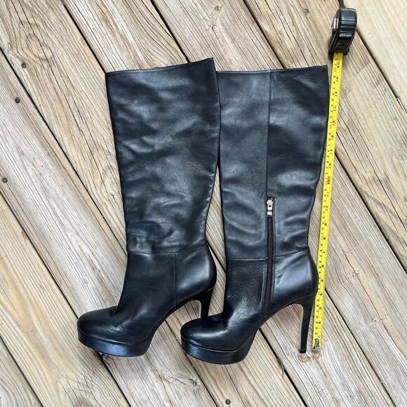 Reba Black Leather Knee High Platform Stiletto Boots Size 9.5M - Picture 2 of 10